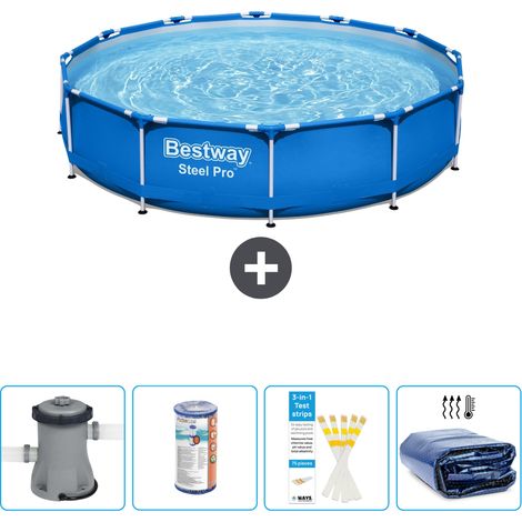 Piscine Bestway Ronde Steel Pro - 366 x 76 cm - Bleue - Comprend des Accessoires CB50 (1/4)