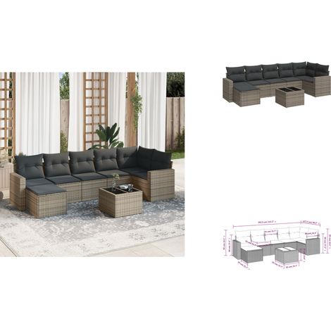 8-tlg. Garten-Sofagarnitur mit Kissen Grau Poly Rattan - Gartenmöbel Set - PE-Rattan Möbel - Outdoor Sofa - Esstisch - Lounge Garnitur (1/3)