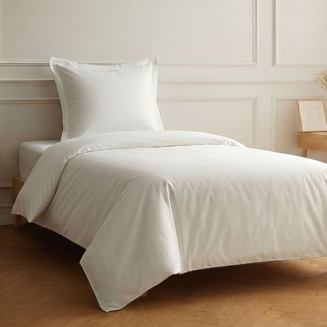 Parure housse de couette 140x200cm + 1 taies 100% coton blanc - VITALIA (1/4)