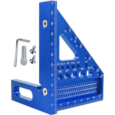 Rapporteur carré multi-angle 3D, règle triangulaire pour le travail du bois - Règles triangulaires de traçage en d'aluminium - Outil de mesure de disposition, règle carrée de selle 3D pour un marquage