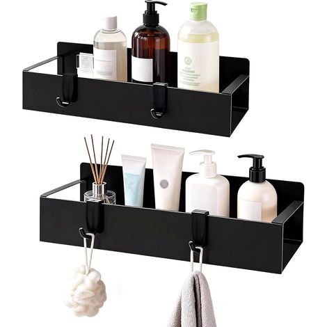 2-teiliges Duschregal, Edelstahl, Schwarz, Rostfrei, mit Haken, für Badezimmer (1/5)