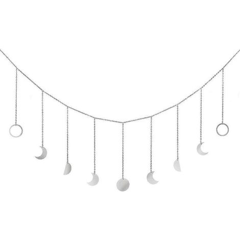 - Guirlande de lune à suspendre au mur, phase de lune, décoration de maison Boho, Argento