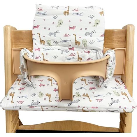 Cojín para trona: doblemente acolchado, impermeable, cojín extraíble para asiento infantil, fabricado en algodón orgánico, accesorio suave (zoo) (1/5)