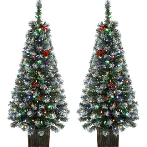 HOMCOM 4ft Pre-Lit Slim Artificial Christmas Tree Set of 2, 140 Frosted Tips (1/5)