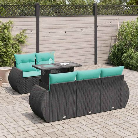 vidaXL Set Divano da Giardino 6 pz con Cuscini Nero Polyrattan Acacia (1/5)