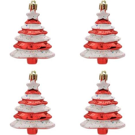 Lot de 4 Boules de Noël de 8 X 6 cm, Décoration D'Arbre de Noël de Forme Spéciale, Accessoires en Plastique Peint pour Sapin de (1/4)