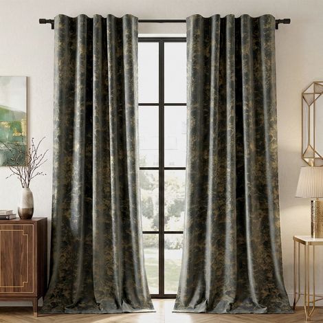 Rosnek Rideau Occultant en Velours avec Estampage Doré Isolant Thermique et Phonique 132x244cm Gris Foncé (Lot de 2) (1/5)