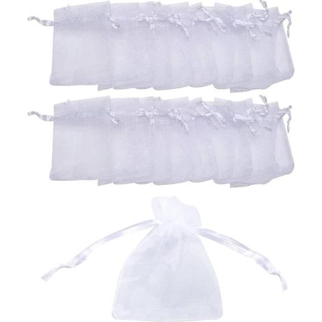 HOXILEELEO - Lot de 20 petits sacs cadeaux en organza blanc, pochettes à bijoux 7 x 9 cm, sacs à cordon, pochettes à bijoux de mariage parfaites pour les fêtes