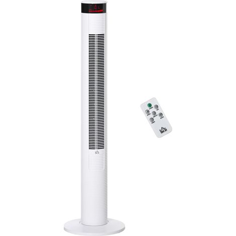 Ventilateur colonne, 3 vitesses de vent, 4 modes, minuterie 12 heures, panneau LED, télécommande, blanc. (1/5)