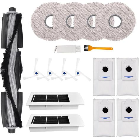 Kit d'accessoires de 17 pièces pour aspirateur Ecovacs Deebot X2 / X2 Omni / X2 Pro / DEX86, 1 brosse principale, 2 filtres HEPA, 4 brosses latérales, 4 sacs à poussière, 4 chiffons à serpillère, 2 (1/4)