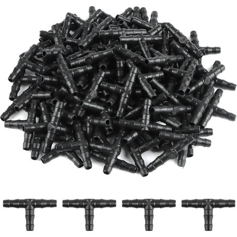 100 Pcs Tee Raccord de Tuyau 4/7mm- T Raccord Connecteur PVC d'arrosage Buse d'atomisation Goutte à Goutte Micro Spray Irrigation (1/5)
