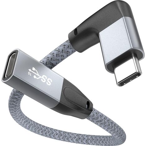 Câble d extension USB C coudé zéro virgule deux mètre pour chargeur et connexion adaptateur angle droit (1/5)