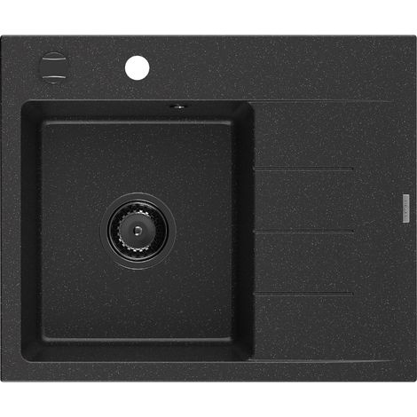 Mexen Ben évier en granit 1 bac avec égouttoir gauche 600 x 500 mm noir/argent métallisé, siphon noir - 6522605000-73-B (1/5)