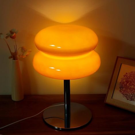 Lampe de table Bauhaus en verre ondulé couleur macaron, lampe de chevet moderne Bauhaus (ORANGE) (1/4)