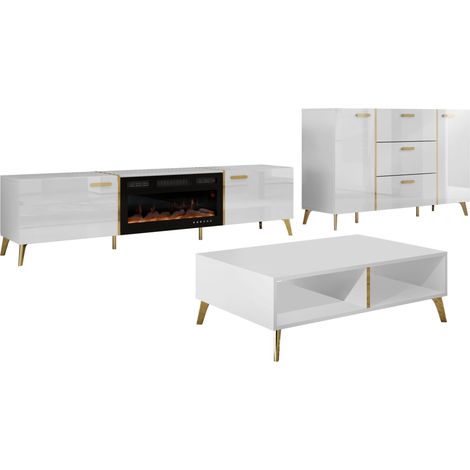 Ensemble de salon Comfivo Capella, Blanc + Blanc brillant