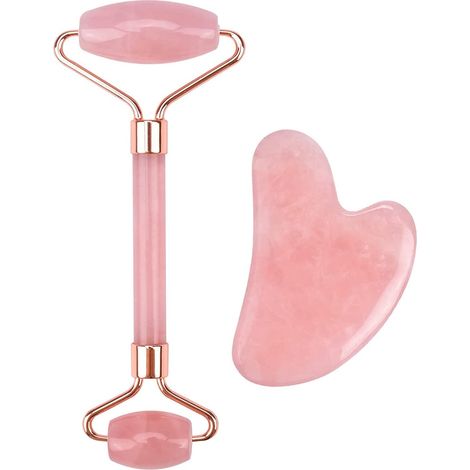 Rouleau de jade et ensemble de grattage, outil de massage du cou anti-âge anti-rides pour les peaux gonflées, les cernes (1/5)