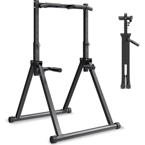 VEVOR Barra de Dominadas/Estación de Fondos Plegable, Carga de 150 kg, Estructura Triangular y Tubo de Acero Robusto, 9 Posiciones, para Entrenamiento de Fuerza de Brazos y Espalda, Color Negro (1/5)