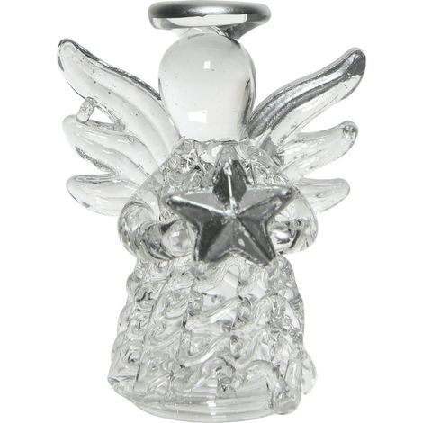 Kaemingk – Ange de Noël avec étoile – Verre transparent et argenté, H 4 cm