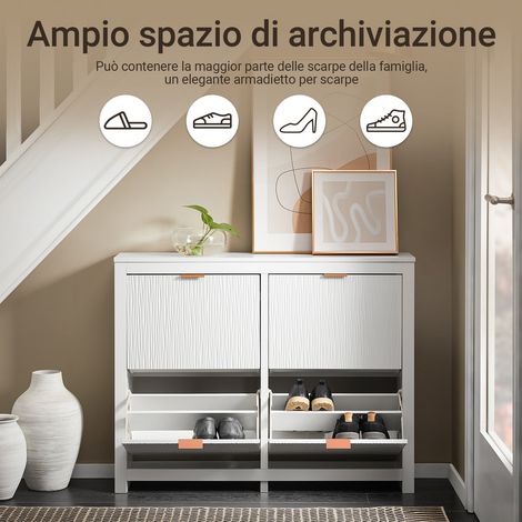 SoBuy Mueble de Almacenamiento de Zapatos, Mueble de Entrada, Armario de Zapatos con 4 Bisagras, Almacenamiento Compacto para Pasillo, Salón, Blanco, 104x23x82cm, FSR186-II-W (1/5)