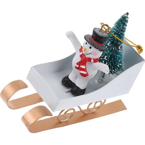 Décoration de Noël suspendue : traîneau rustique en fer forgé représentant un bonhomme de neige. (1/5)
