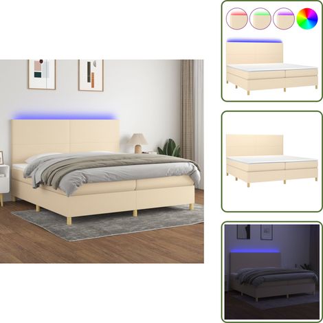 Sommier à lattes de lit et matelas et LED Crème 200x200cm Tissu - Sommier Tapissier - Lit Plateforme - Lit Avec Led - Matelas À Ressorts Ensachés - Têtière Ajustable (1/5)
