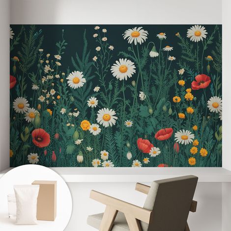 Papier peint intissé avec imprimé installation simple qualité excellente sans désordre - Colle incluse gratuite Fleurs des champs 104x70 cm (1/5)
