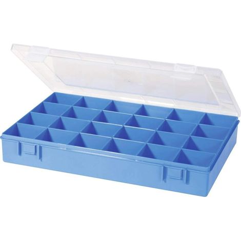 Boîte à assortiment plastique, 24 compartiments 335 x 225 x 55 mm, bleu, boite rangement plastique compartiment, organiseur, 24 casiers, PP classic, transparent, Hünersdorff 611900 (1/5)