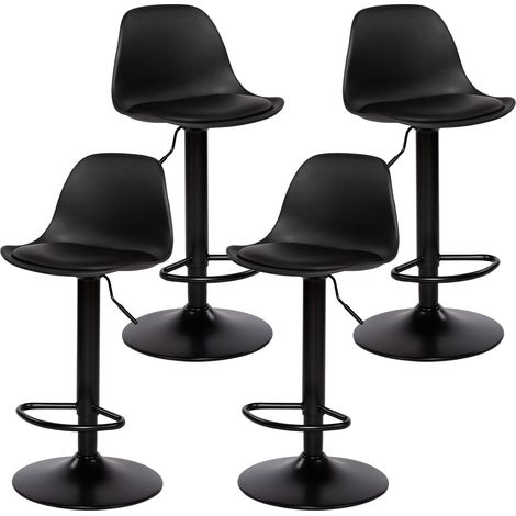 Chaise de Bar Lot de 4 - Tabouret Réglable en Hauteur avec Dossier et Repose-Pieds, Pivotant à 360°, Design Moderne pour Cuisine, Îlot Central, Café et Salle à Manger, Noir (1/5)