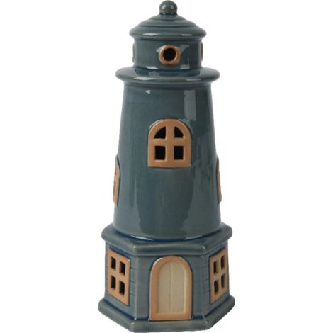 PORTACANDELE FARO BLU H22 CM IN PORCELLANA