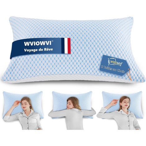 Oreiller Memoire Forme 50x70 cm Ergonomique Cervical Réglable Pillow Plat Coussin à Amovible Taie Oreiller et Fermeture éclair (1/5)