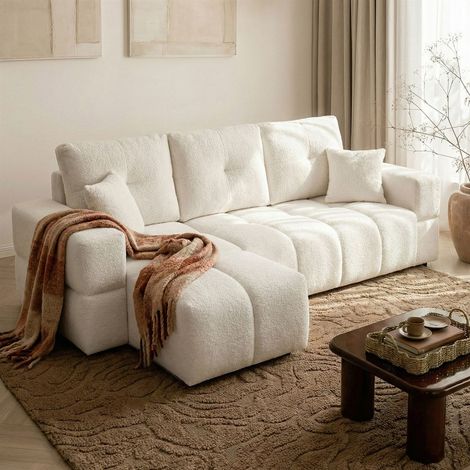 Ecksofa Schlafsofa Sofa DENISE in Stoff Centaur Creme Ottomane Links (1/5)