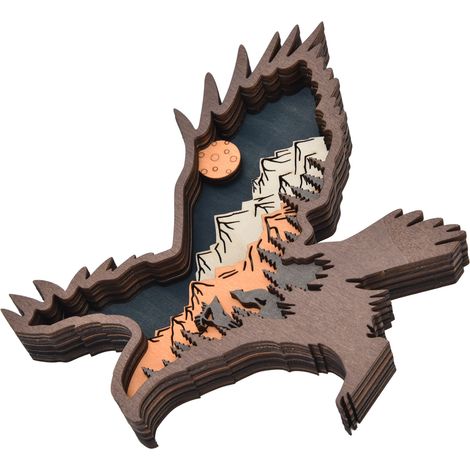 Aigle en Bois Sculpté 3D à Éclairage LED - Décoration Noël et Cadeau d'Action de Grâce Artisanal (1/5)