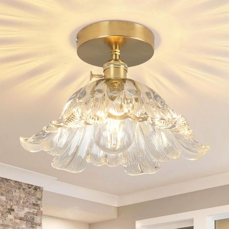 Lumière Plafond Semi-Encastré E27,Applique Rétro Couloir, Verre Fleuri, 20x15cm - Pour Dressing, Porche - Ampoule Non Incluse (LED Compatible) (1/5)