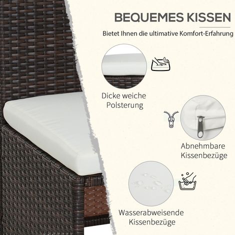 Ensemble de jardin en polyrotin 5 pièces, mobilier de balcon résistant aux intempéries pour 4 personnes, table et 4 chaises avec coussins, salon de jardin brun+kaki (1/5)