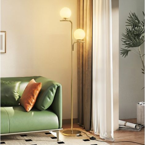 Doppelkopf-Stehleuchte 33 x 28 x 170 cm aus Stahl und Glas, Gold, 3 Lichtfarben – MEUBLIV (1/5)