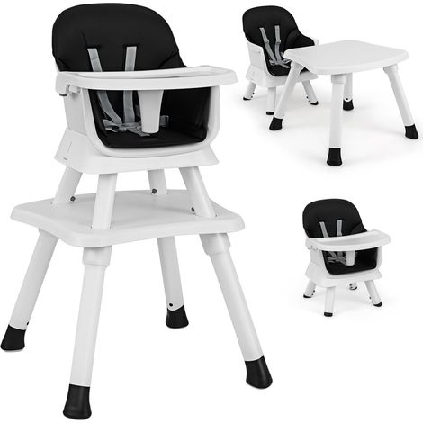 GOPLUS Chaise Haute Bébé Convertible 6-en-1, avec Table de blocs, Plateau Amovible, Pieds Antidérapants, Harnais à 5 Points, Coins Arrondis, pour 6-36 Mois, Charge 25 KG (Noir)