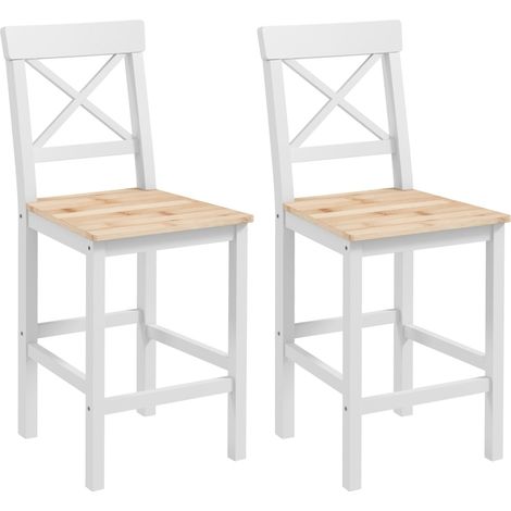 Lot de 2 tabourets de bar en pin massif avec repose-pieds, dossier, style campagne, 41x46x97,5 cm, naturel (1/5)