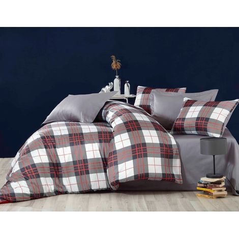 Funda nórdica, funda nórdica, ropa de cama Set Gris Blanco Rojo