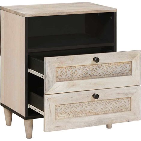 Table de chevet Cabinet de chevet Table de nuit Beige 50 x 33 x 62 cm Bois d'acacia massif (1/5)
