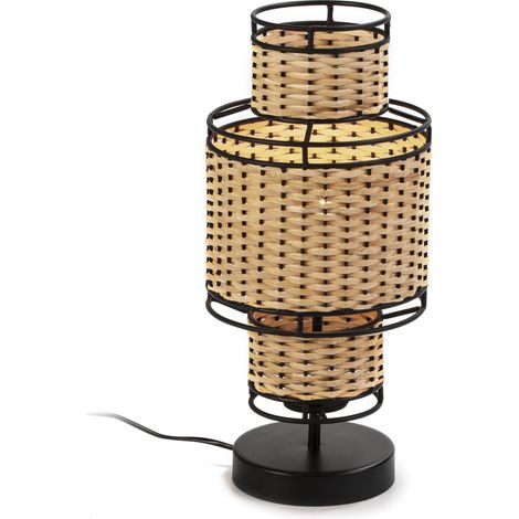 Tischlampe 26X26X55 Metall Schwarz/Naturrattan (1/3)