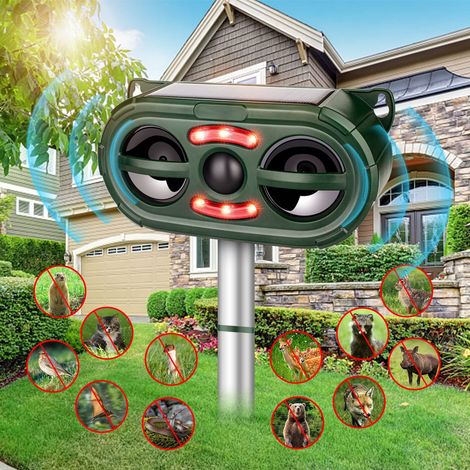 Répulsif solaire à ultrasons pour animaux d'extérieur rechargeable par USB avec capteur de mouvement et lumière clignotante (1/5)