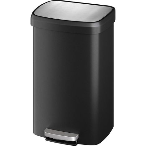 Poubelle de cuisine à pédale 50 L (13 gal) en plastique - Couvercle à fermeture douce - Anneau de maintien du sac - Poignée arrière - Couleur : noir (1/5)