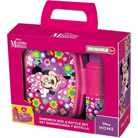 SET VUELTA AL COLE (SANDWICHERA RECTANGULAR Y BOTELLA SPORT EASY HOLD 380 ML) EN CAJA REGALO MINNIE BOLD FLORALS