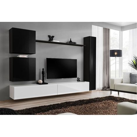 Ensemble meuble TV mural  - Switch VIII - 280 cm x 180 cm x 40 cm - Noir et blanc - Livraison gratuite