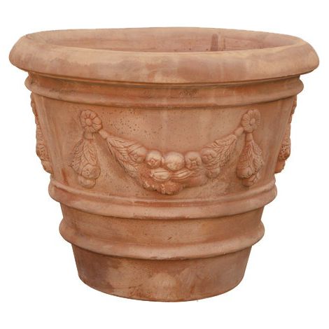 Maceta festoneada envejecida de terracota toscana, diámetro 68 x 49 cm Made in Italy (1/5)