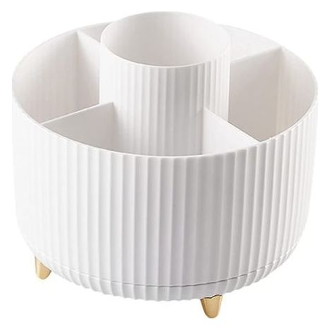 Organisateur de maquillage rotatif à 360° - Porte-pinceaux de maquillage avec 5 compartiments pour cosmétiques, bijoux et rangement pour coiffeuse et chambre. (1/5)