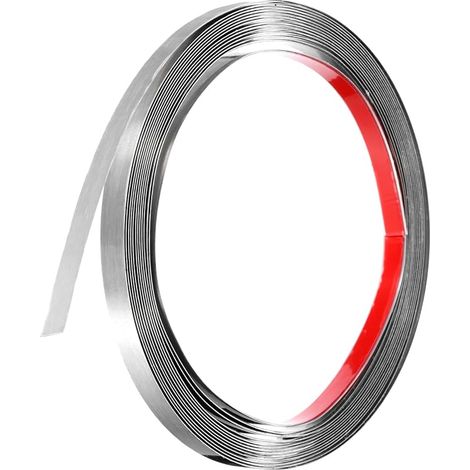 Bordure Adhésive À Effet Métal Argenté, Bande Autocollante Cadre De Miroir 10m x 10mm Finition Brossée Acier Inoxydable Encadrement De Miroir Mur Meuble Carrelage (1/5)