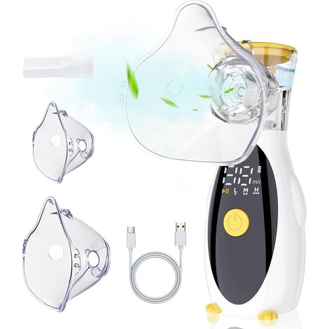Inhalateur portable silencieux pour enfants et adultes, nettoyage automatique des résidus, inhalateur rechargeable réglable avec 2 masques et 1 embout buccal