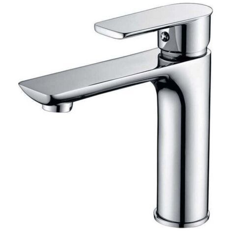 Mitigeur Lavabo Robinet de Salle de Bains avec Poignée Carrée en Laiton Mélangeur de Lavabo Froid et Chaud avec Levier Unique,Argent(Pas de tuyau) (1/4)