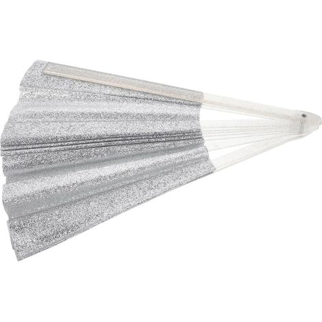 Grand Éventail Pliable à Paillettes Holographique 33 CM Armature en Bambou Blanc Argenté Accessoire Portable pour Festivals Soirées EDM et Danse en Ligne Éventail Léger pour (1/5)